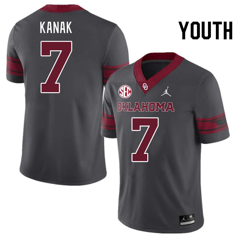 Youth #7 Jaren Kanak Oklahoma Sooners 2024 SEC Conference College Football Jerseys-Charcoal